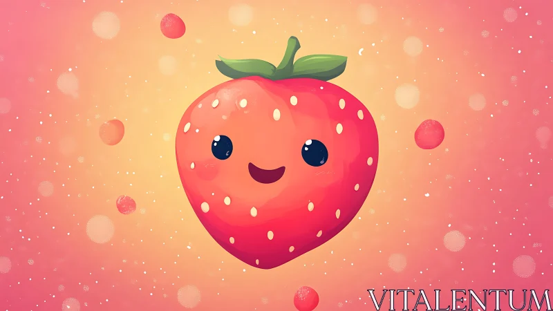 Cheerful Strawberry Character in Warm Gradient Setting