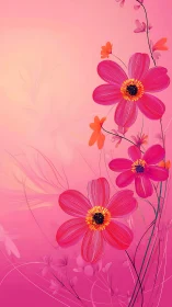Pink Cosmos Flowers with Yellow Centers.