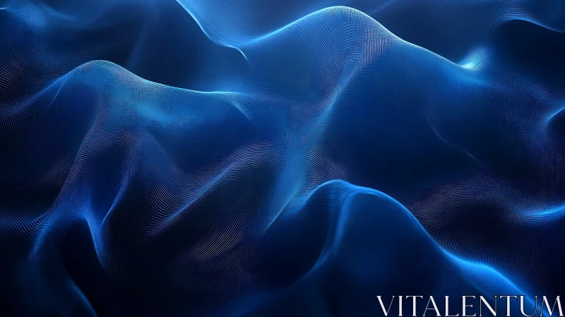 3D volumetric blue wavefield with luminous point mesh surface.