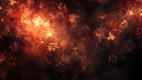 Glowing ember nebula swirling in warm fiery darkness.