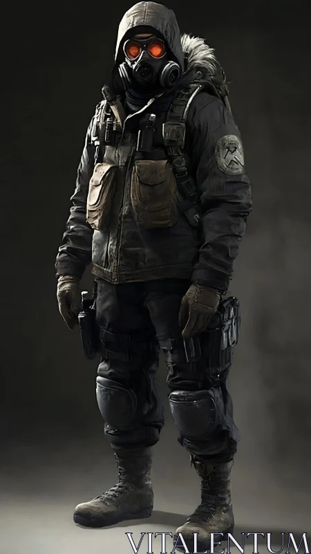 Postapocalyptic scout in tactical winter survival gear.