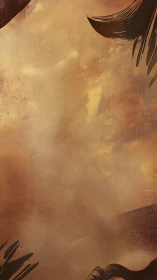 Warm abstract background frames space with dark brush leaves