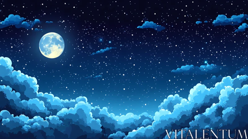 Lunar-lit stratocumulus under digitally rendered starfield.