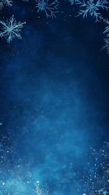 Icy blue snowflake border over textured winter night sky.