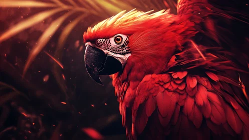 Vivid Scarlet Macaw Portrait in Dramatic Lighting, Digital Art Style.