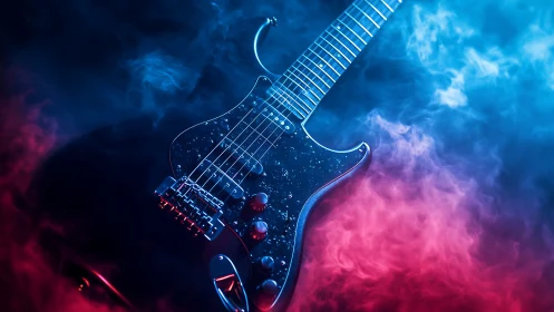 Electric midnight guitar drifting through neon concert fog.