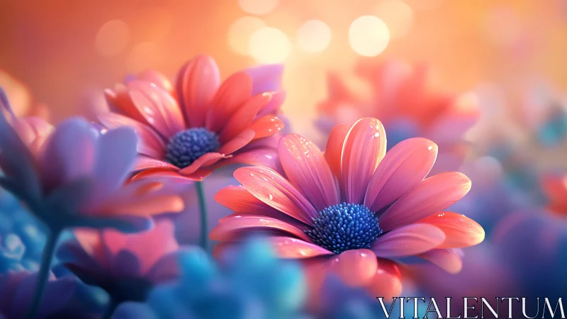 Pink Daisies Glowing in Golden Hour Light.