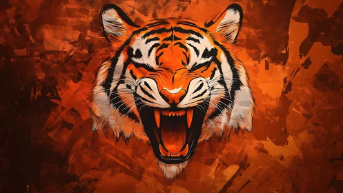 Vectorized roaring tiger head with chromatic inferno backdrop.