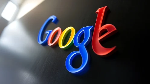 Google wordmark logo appears on a glossy dark surface