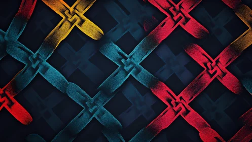 Interlocking colored bands form diagonal lattice over dark field