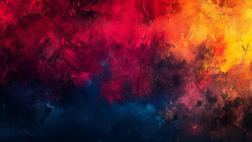 Vivid Abstract Oil Painting with Fiery Red and Yellow Textures.