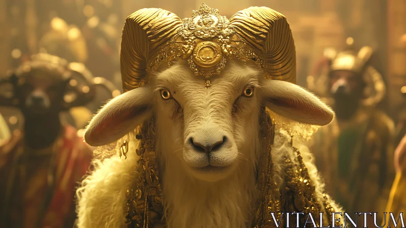 Regal ram in golden ceremonial armor gazes forward calmly.