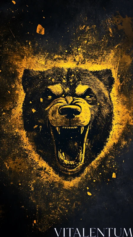 Roaring bear head rendered in high contrast yellow splatter