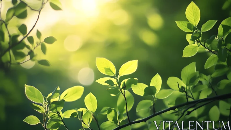 Sunlit Green Leaves in Nature, Soft Focus Botanical Photography.