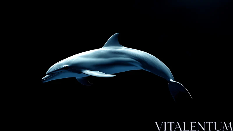 Single dolphin rendered against dark underwater backdrop.