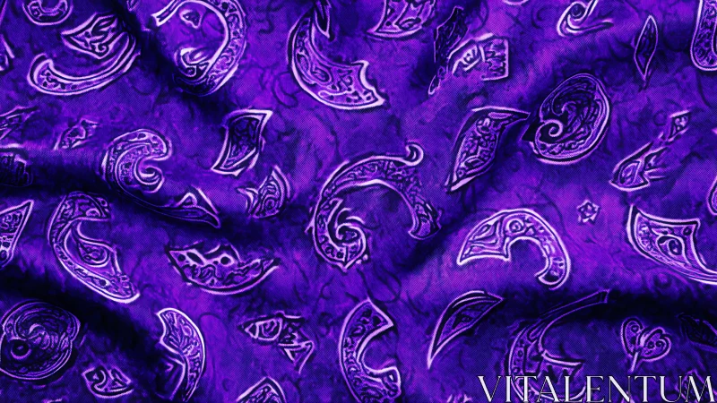 Purple paisley patterned fabric with soft surface folds.
