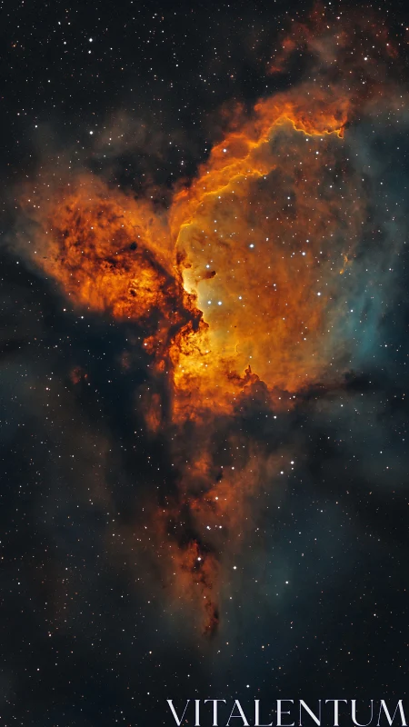 Orange emission nebula with dense surrounding star field.