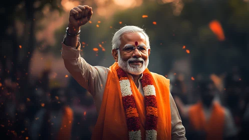 Orange garlands ignite a jubilant elder’s triumphant salute