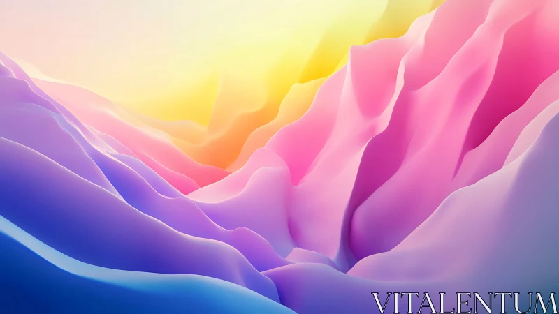 Pastel gradient hills under glowing abstract sunrise.