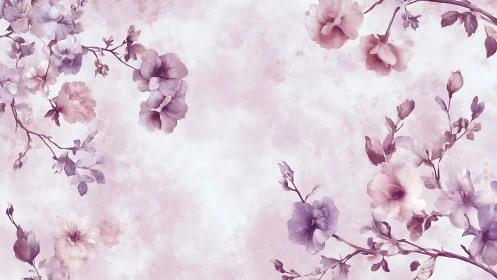 Purple Orchid Blossoms Floating in Soft Mist.