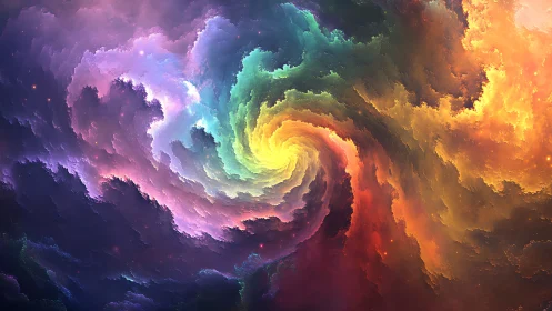 Radiant cosmic vortex swirls in a luminous multicolor nebula