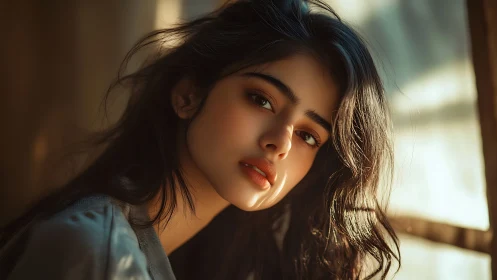 Soft sunlight traces a contemplative young woman’s portrait