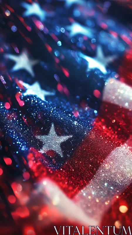 Glittering American flag shimmers in bold patriotic bokeh