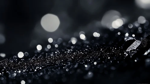 Dark macro bokeh of glittering granular surface captured.