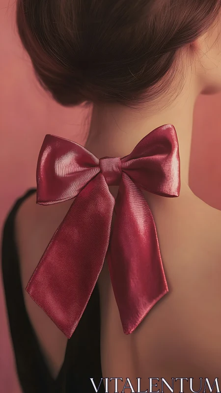 Soft satin bow rests gracefully on an elegant bare neckline