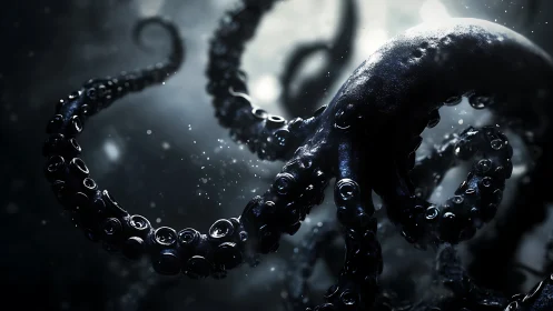 Photorealistic deep-sea octopus tentacles in cinematic focus.