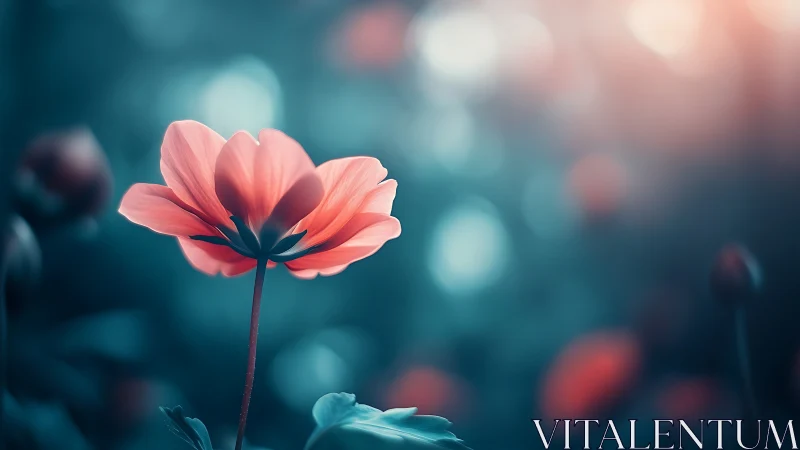 Coral Bloom Emerges Through Dreamlike Blue Haze.