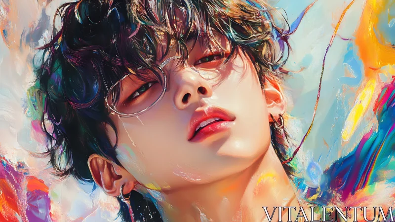 Radiant youth amid swirling neon abstract color fields.