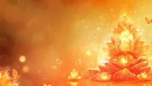 Radiant golden lotus bloom with glowing abstract light.