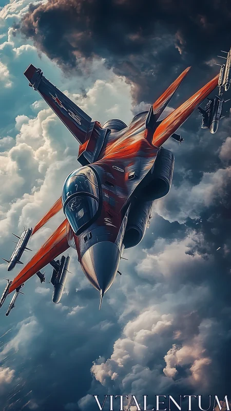 Scarlet strike fighter knifes through thunderhead canyons