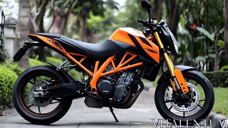 Bold orange street motorcycle waits ready for a smooth city ride