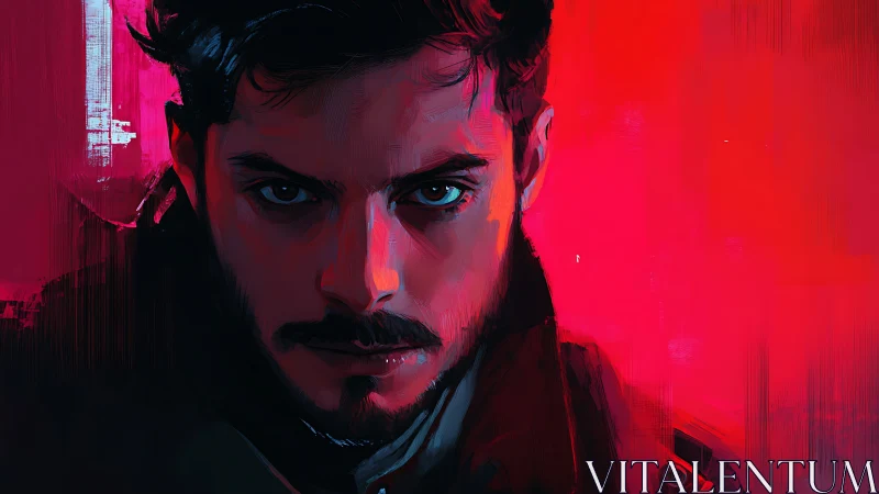 Intense male portrait in bold red digital painting style.
