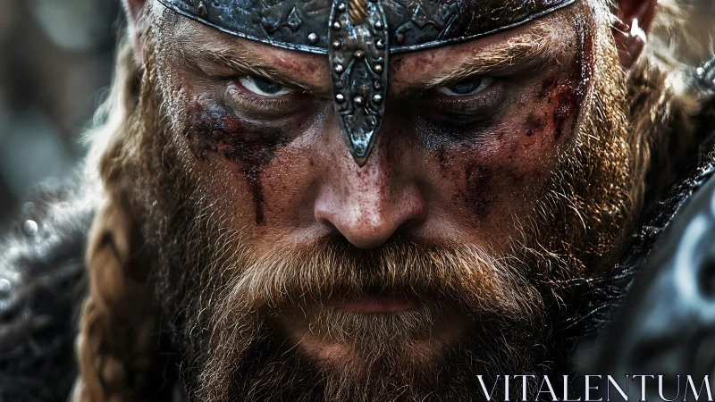 Iron-browed raider glaring through storm-battered war paint.