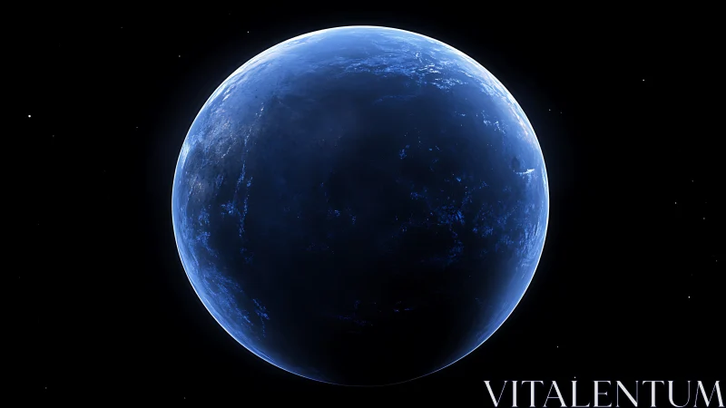 Serene blue planet drifting softly through quiet starlight.