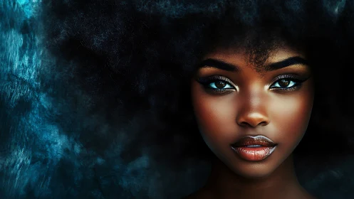 Radiant portrait celebrates natural beauty in deep teal glow