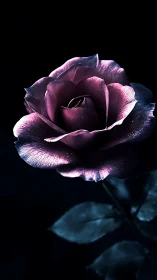 Purple Rose on Black Background Illuminated Study.