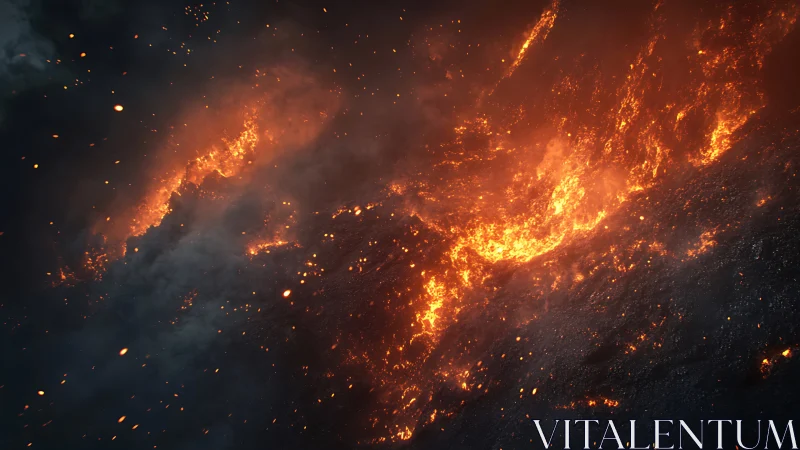 Massive Wildfire Inferno With Billowing Smoke and Embers