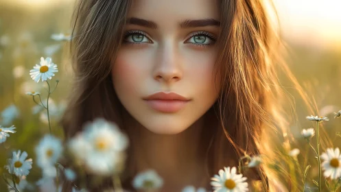 Shallow‑depth portrait renders soft bokeh around flowered field