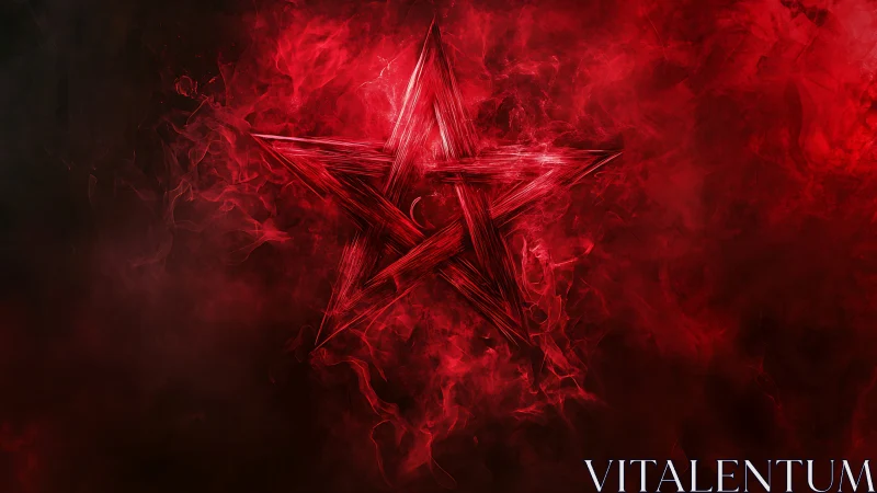 Fiery red pentagram burns through swirling smoke and shadow