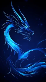 Luminous blue dragon swirling through a dreamy night sky.