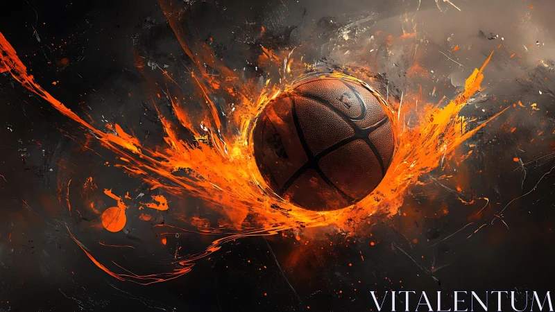 Explosive basketball impact with dynamic fiery orange energy.