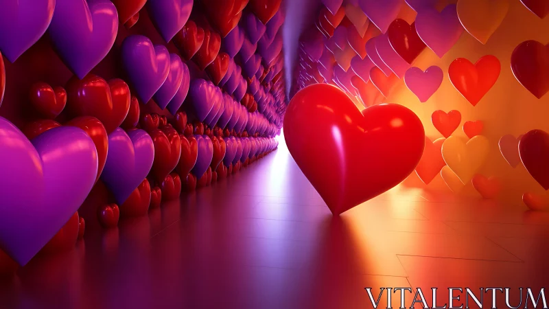 Luminous Heart Corridor: 3D Rendered Neon Perspective.