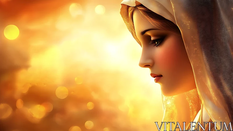 Sunlit veil cradles a serene profile in molten gold glow