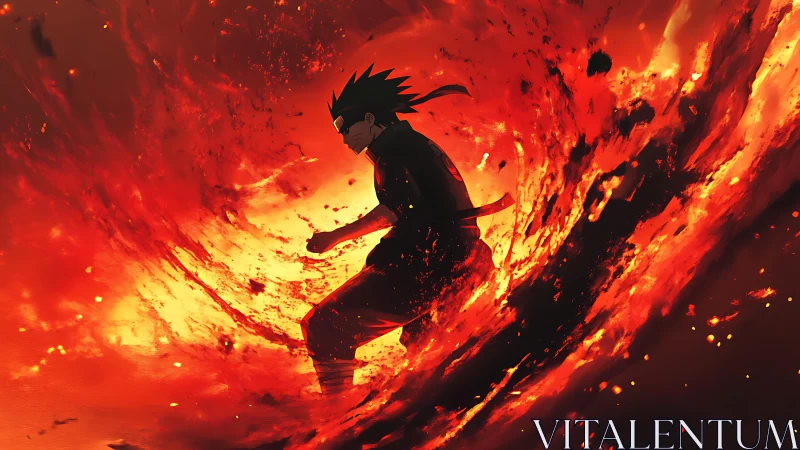 Volcanic warrior strides through a roaring spiral of flame