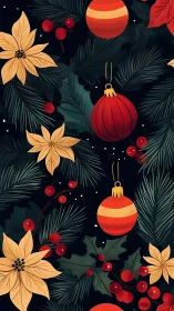 Midnight boughs and crimson baubles in festive hush.