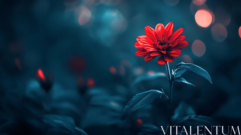 Red Gerbera Daisy in Twilight Bokeh.